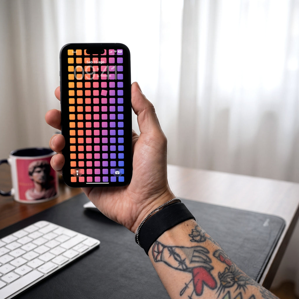 Modulo — lock screen sull'iPhone, in mano